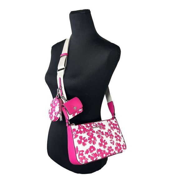 NEW Michael Kors Floral Jet Set S Crossbody W/ Tech Attachment Bag Dragon fruit - Picture 3 of 10